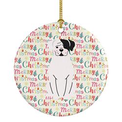 2.8 x 2.8 in. Unisex Merry Christmas White Boxer Cooper Ceramic Ornament, Multi Color