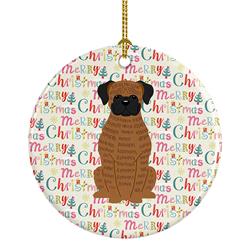 2.8 x 2.8 in. Unisex Merry Christmas Brindle Boxer Ceramic Ornament, Multi Color