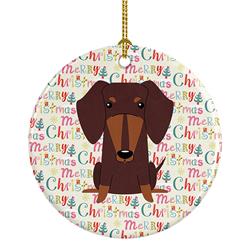 2.8 x 2.8 in. Unisex Merry Christmas Dachshund Chocolate Ceramic Ornament, Multi Color