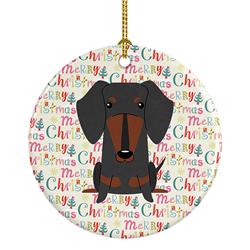 2.8 x 2.8 in. Unisex Merry Christmas Dachshund Black & Tan Ceramic Ornament, Multi Color