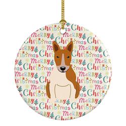 2.8 x 2.8 in. Unisex Merry Christmas Bull Terrier Red & White Ceramic Ornament, Multi Color