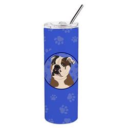 Picture of Carolines Treasures WDK1080TBL20 8.25 x 3 in. Unisex English Bulldog Chocolate Tan Stainless Steel 20 oz Skinny Tumbler, Blue