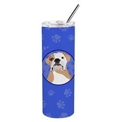 Picture of Carolines Treasures WDK1081TBL20 8.25 x 3 in. Unisex English Bulldog Fawn & White Stainless Steel 20 oz Skinny Tumbler&#44; Blue
