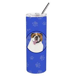 Picture of Carolines Treasures WDK1083TBL20 8.25 x 3 in. Unisex English Bulldog Tricolor No.1 Stainless Steel 20 oz Skinny Tumbler, Blue
