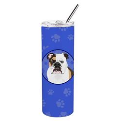 Picture of Carolines Treasures WDK1085TBL20 8.25 x 3 in. Unisex English Bulldog Tricolor No.3 Stainless Steel 20 oz Skinny Tumbler, Blue