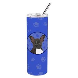 Picture of Carolines Treasures WDK1089TBL20 8.25 x 3 in. Unisex French Bulldog Brindle No.2 Stainless Steel 20 oz Skinny Tumbler, Blue
