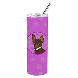 Picture of Carolines Treasures WDK1253TBL20 8.25 x 3 in. Unisex Chihuahua Chocolate & White No.2 Stainless Steel 20 oz Skinny Tumbler, Pink