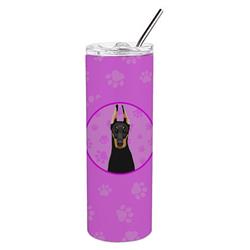 Picture of Carolines Treasures WDK1267TBL20 8.25 x 3 in. Unisex Doberman Pinscher Black & Rust Cropped Ears Stainless Steel 20 oz Skinny Tumbler, Pink