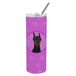 Picture of Carolines Treasures WDK1269TBL20 8.25 x 3 in. Unisex Doberman Pinscher Black Cropped Ears Stainless Steel 20 oz Skinny Tumbler, Pink