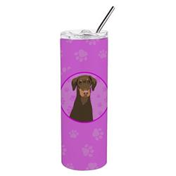 Picture of Carolines Treasures WDK1271TBL20 8.25 x 3 in. Unisex Doberman Pinscher Red & Rust Natural Ears No.2 Stainless Steel 20 oz Skinny Tumbler, Pink