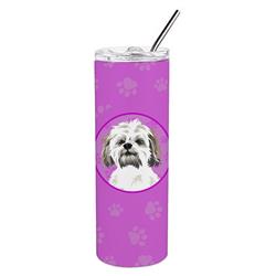 Picture of Carolines Treasures WDK1440TBL20 8.25 x 3 in. Unisex Shih-Tzu Silver Gold & White No.1 Stainless Steel 20 oz Skinny Tumbler, Pink