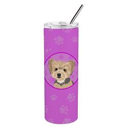 Picture of Carolines Treasures WDK1448TBL20 8.25 x 3 in. Unisex Yorkie Blue & Tan Puppy Stainless Steel 20 oz Skinny Tumbler, Pink