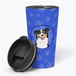 Picture of Carolines Treasures WDK1002TBL215 7.25 x 3.5 in. Unisex Australian Shepherd Black Tricolor No.2 Stainless Steel 16 oz Tumbler, Blue