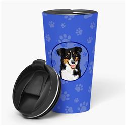 Picture of Carolines Treasures WDK1003TBL215 7.25 x 3.5 in. Unisex Australian Shepherd Black Tricolor No.3 Stainless Steel 16 oz Tumbler, Blue