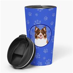 Picture of Carolines Treasures WDK1011TBL215 7.25 x 3.5 in. Unisex Australian Shepherd Red Tricolor No.2 Stainless Steel 16 oz Tumbler, Blue