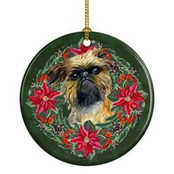 2.8 x 2.8 in. Unisex Brussels Griffon Poinsetta Wreath Ceramic Ornament