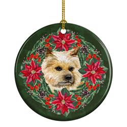 2.8 x 2.8 in. Unisex Cairn Terrier Poinsetta Wreath Ceramic Ornament