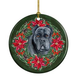2.8 x 2.8 in. Unisex Cane Corso Poinsetta Wreath Ceramic Ornament