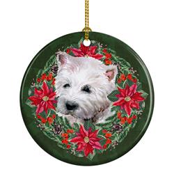 2.8 x 2.8 in. Unisex Westie Poinsetta Wreath Ceramic Ornament