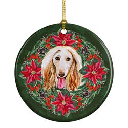 2.8 x 2.8 in. Unisex Afghan Hound Poinsetta Wreath Ceramic Ornament