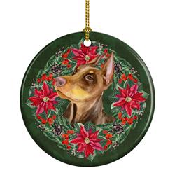 2.8 x 2.8 in. Unisex Doberman Pinscher Poinsetta Wreath Ceramic Ornament