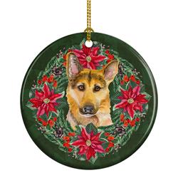 2.8 x 2.8 in. Unisex German Shepherd No.2 Poinsetta Wreath Ceramic Ornament