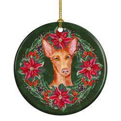 2.8 x 2.8 in. Unisex Pharaoh Hound Poinsetta Wreath Ceramic Ornament