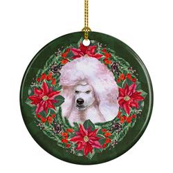 2.8 x 2.8 in. Unisex White Standard Poodle Poinsetta Wreath Ceramic Ornament