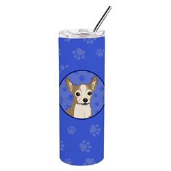 Picture of Carolines Treasures WDK1032TBL20 8.25 x 3 in. Unisex Chihuahua Silver & Tan Stainless Steel 20 oz Skinny Tumbler&#44; Blue