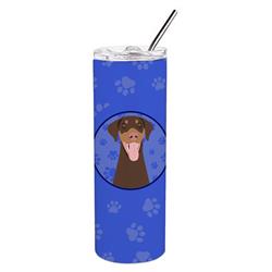 Picture of Carolines Treasures WDK1044TBL20 8.25 x 3 in. Unisex Doberman Pinscher Red & Rust Natural Ears No.1 Stainless Steel 20 oz Skinny Tumbler&#44; Blue