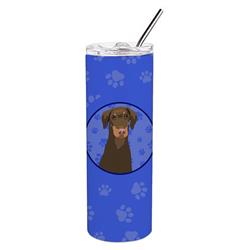 Picture of Carolines Treasures WDK1045TBL20 8.25 x 3 in. Unisex Doberman Pinscher Red & Rust Natural Ears No.2 Stainless Steel 20 oz Skinny Tumbler&#44; Blue