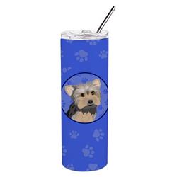 Picture of Carolines Treasures WDK1221TBL20 8.25 x 3 in. Unisex Yorkie Blue & Tan No.2 Stainless Steel 20 oz Skinny Tumbler, Blue