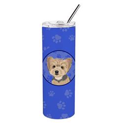 Picture of Carolines Treasures WDK1222TBL20 8.25 x 3 in. Unisex Yorkie Blue & Tan Puppy Stainless Steel 20 oz Skinny Tumbler, Blue