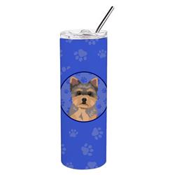 Picture of Carolines Treasures WDK1225TBL20 8.25 x 3 in. Unisex Yorkie Chocolate Puppy Stainless Steel 20 oz Skinny Tumbler, Blue