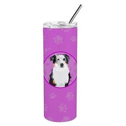 Picture of Carolines Treasures WDK1230TBL20 8.25 x 3 in. Unisex Australian Shepherd Blue Merle No.1 Stainless Steel 20 oz Skinny Tumbler, Pink