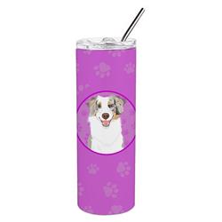 Picture of Carolines Treasures WDK1234TBL20 8.25 x 3 in. Unisex Australian Shepherd Red Merle Tricolor No.1 Stainless Steel 20 oz Skinny Tumbler, Pink
