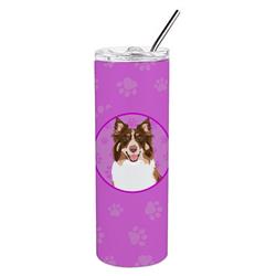 Picture of Carolines Treasures WDK1237TBL20 8.25 x 3 in. Unisex Australian Shepherd Red Tricolor No.2 Stainless Steel 20 oz Skinny Tumbler, Pink