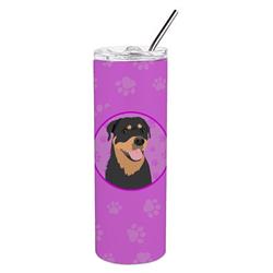 Picture of Carolines Treasures WDK1410TBL20 8.25 x 3 in. Unisex Rottweiler & Tan No.7 Stainless Steel 20 oz Skinny Tumbler, Pink