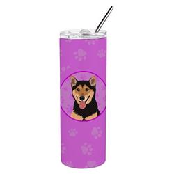 Picture of Carolines Treasures WDK1420TBL20 8.25 x 3 in. Unisex Shiba Inu Black & Tan Stainless Steel 20 oz Skinny Tumbler, Pink