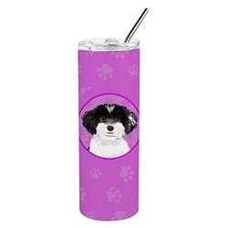 Picture of Carolines Treasures WDK1428TBL20 8.25 x 3 in. Unisex Shih-Tzu Black & White No.4 Stainless Steel 20 oz Skinny Tumbler, Pink