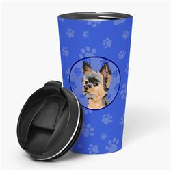 Picture of Carolines Treasures WDK1218TBL215 7.25 x 3.5 in. Unisex Yorkie Black & Gold No.2 Stainless Steel 16 oz Tumbler, Blue