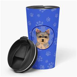 Picture of Carolines Treasures WDK1225TBL215 7.25 x 3.5 in. Unisex Yorkie Chocolate Puppy Stainless Steel 16 oz Tumbler, Blue