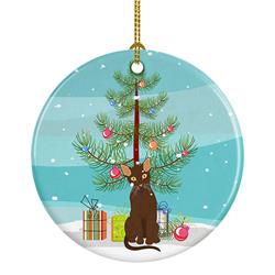2.8 x 2.8 in. Unisex Suphalak Cat Merry Christmas Ceramic Ornament