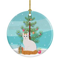 2.8 x 2.8 in. Unisex Turkish Van Cat Merry Christmas Ceramic Ornament