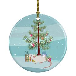 2.8 x 2.8 in. Unisex White Domestic Mouse Merry Christmas Ceramic Ornament