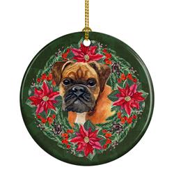2.8 x 2.8 in. Unisex German Boxer Poinsetta Wreath Ceramic Ornament