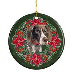 2.8 x 2.8 in. Unisex German Shorthaired Pointer Poinsetta Wreath Ceramic Ornament