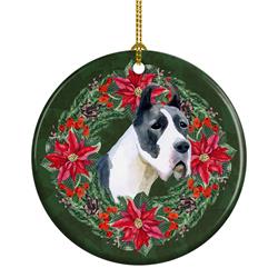 2.8 x 2.8 in. Unisex Harlequin Great Dane Poinsetta Wreath Ceramic Ornament