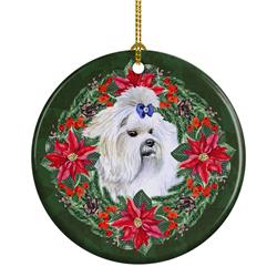 2.8 x 2.8 in. Unisex Maltese Poinsetta Wreath Ceramic Ornament