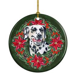 2.8 x 2.8 in. Unisex Dalmatian Poinsetta Wreath Ceramic Ornament